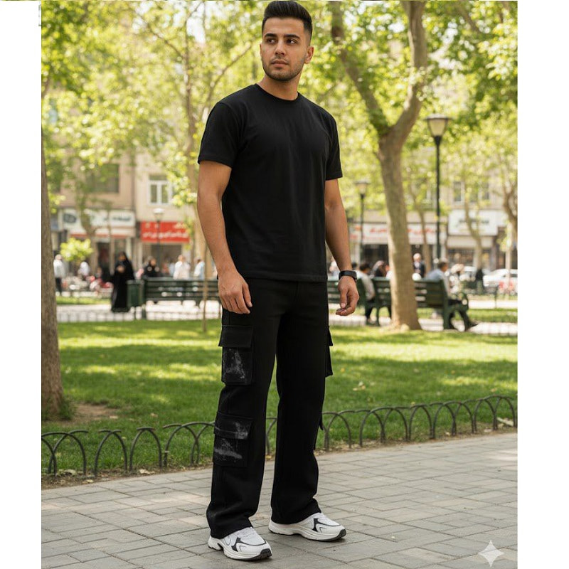 شلوار کارگو شش جیب پایین زیپ مدل sami-مشکی